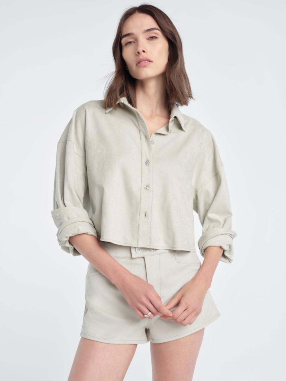 The Vegan Suede Crop Ex-Boyfriend Shirt ~ Bone